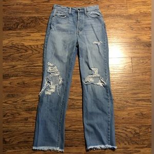 Cello High Rise Straight Leg Distressed Cotton Denim Jeans Size 29